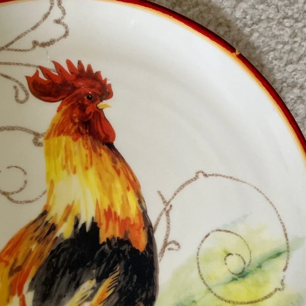 SET OF 3 Sur la Table ROOSTER Plate salad appetizer dessert Easter farmhouse